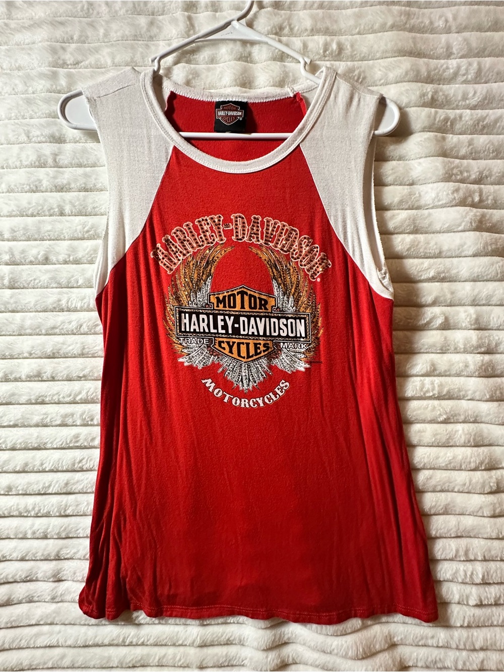 Harley-Davidson Red and White Raglan Tank with Winged Logo